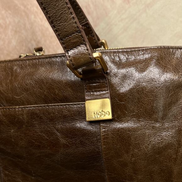Hobo the Original Brown Leather Shoulder Bag Full Zip Paisley Lining Indie Y2K - Picture 8 of 13